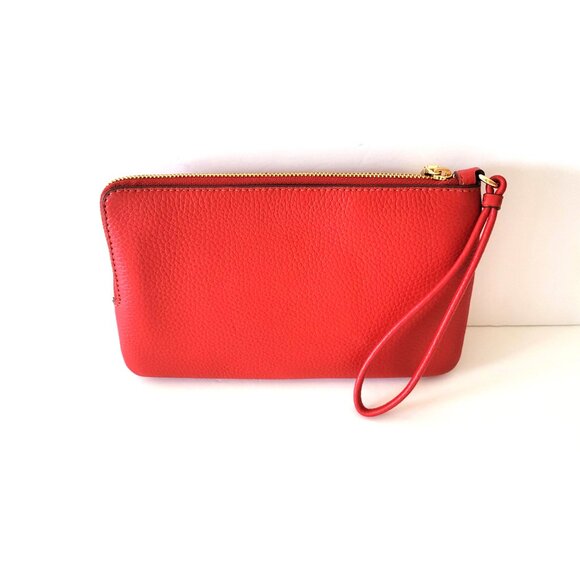 Coach CU919 Pebbled Leather Double Zip Wallet Clutch Wristlet True Red - Picture 3 of 8